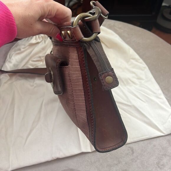 Fossil RARE Bronze Gold Soft Leather Messenger Crossbody w\Skeleton key - Picture 9 of 11